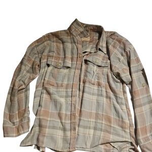 American Eagle Outfitters Plaid Button-Down Shirt in Tan and Cream